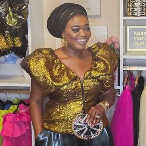Gold (Metallic) Blouse with Modern Silhouette. Pants Sold Separately 🤩